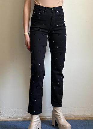 Junkyard xs размер черные джинсы скинни со стразами на высокой талии3 фото