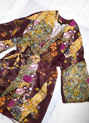 Халат платье кимоно пэчворк на запах с поясом / сатиновое атласное платье халат бохо / пэчворк5 фото