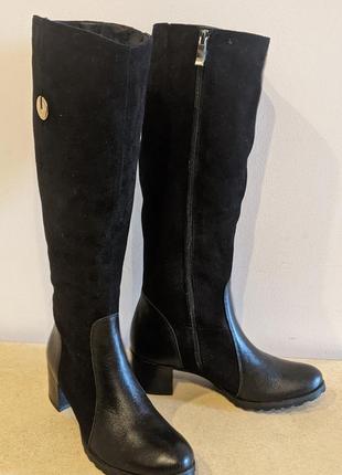 Женские кожаные зимние сапоги на каблуке 36 размер