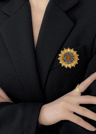 Реалистичная брошь подсолнух с кристаллами семечками )) цветок, национальный украинский символ9 фото