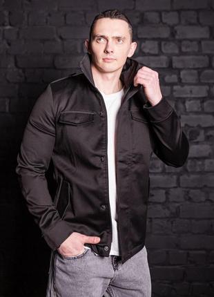 Мужская куртка пиджак на застежке черная1 фото