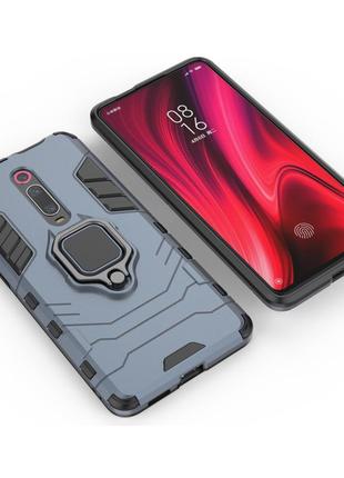 Чехол ring case для xiaomi mi 9t / mi 9t pro бронированный бампер с кольцом темно-синий4 фото