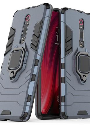Чохол ring case для xiaomi mi 9t / mi 9t pro броньований бампер з кільцем темно-синій