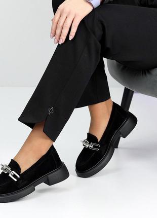 Комфортные женские черные лоферы на каблуке весенне осенние туфли весна осень