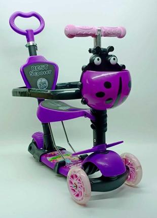 Самокат детский best scooter "my magical unicorn" фиолетвый, с защитой и родительской ручкой 58008