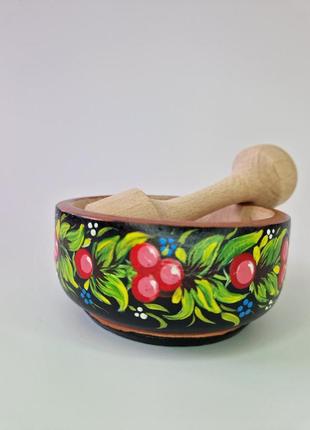 Дерев'яна ступка український стиль петриківський розпис український сувенір подарунок мамі1 фото