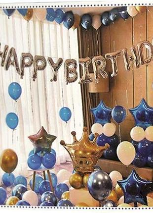Набір кульок для декору до дня народження, синій дизайн із золотом 34*26 см
