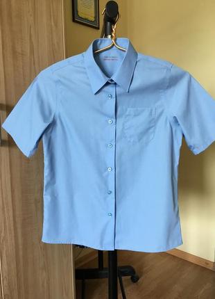 Школьная голубая рубашка на коротком рукаве на мальчика 11-12 лет m&s4 фото