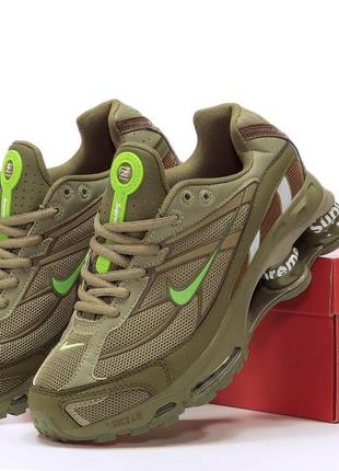 Мужские кроссовки хаки в стиле nike х supreme shox ride 2