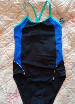 Отличный спортивный чёрный с яркими вставками купальник в бассейн или на пляж5 фото