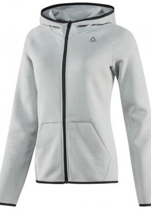 Мастерка худи на молнии серое для бега спорта reebok quik cotton full zip w bq9453