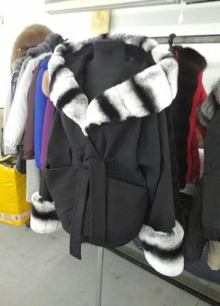 Женское пальто пончо с мехом кролик рекс с 44 по 58