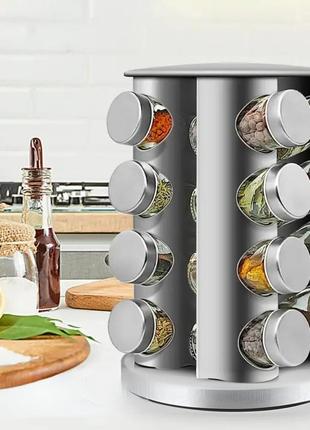 Спецовница 20 стеклянных емкостей spice carousel, на круглой вращающейся подставке набор для специй и приправ1 фото