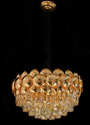 Подвесная люстра с хрустальными подвесками kyoto золото qs6608/600g1 фото