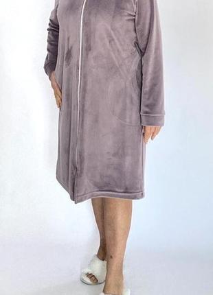 Халат женский велюровый плюш на молнии большого размера4 фото