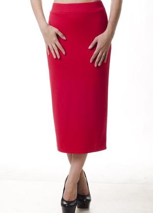 Удлиненная женская юбка карандаш из итальянского трикотажа, красная m код/артикул 24 315 красный m