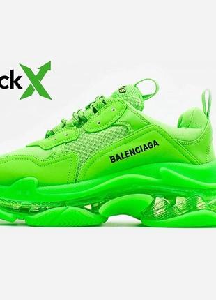 Стильні кросівки balenciaga triple s “neon green” 43, нове, зелений, кросівки
