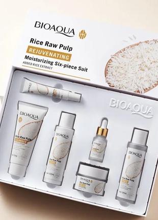 Подарунковий набір для обличчя, омолоджувальний, bioaqua rice raw pulp, з екстрактом рису, 6 засобів