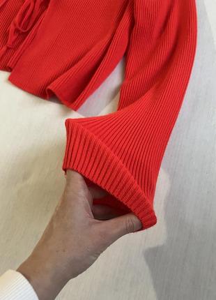 Красная кофточка на завязках шнуровках коралловая кофта трикотажная базовая стильная трендовая лонгслив кардиган5 фото