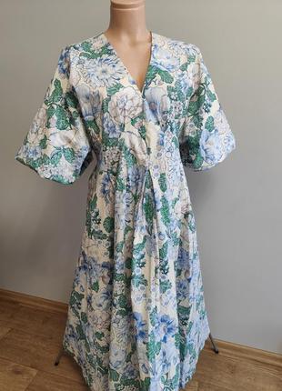 Платье миди со складками на талии и пышными рукавами с цветочным принтом asos edition2 фото