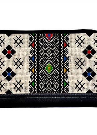 Косметичка дорожная 26х15 см украинский орнамент с твёрдым дном на молнии чёрная