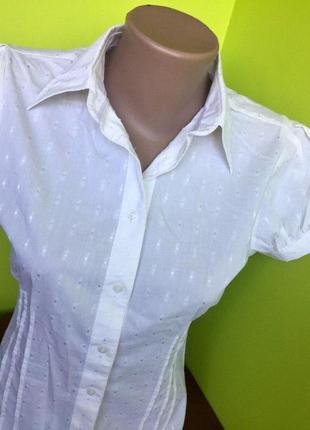 Белая блуза офисная с воротником и рукавами-фонариками на пуговицах от papaya3 фото