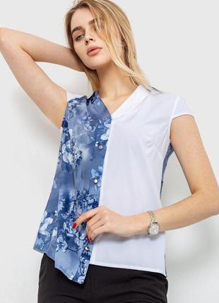 Блуза с цветоным принтом, цвет сине-белый, 230r99-5