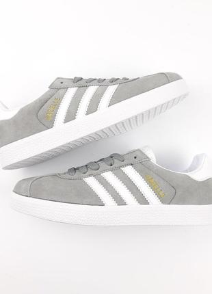 Жіночі замшеві кросівки adidas gazelle white grey адідас газелі кеди