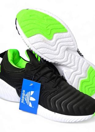 Чоловічі легкі кросівки adidas alphabounce  текстильні чорні з салатовим , комфорт на весну літо адідас