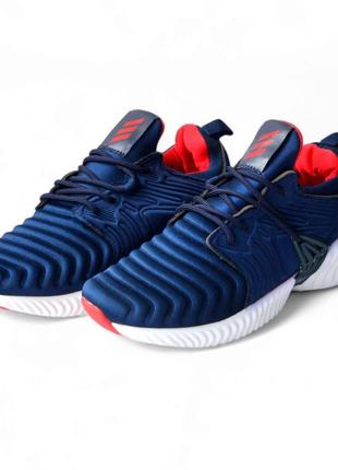 Текстильные мужские кроссовки adidas alphabounce  синие с красным, легкая модель адидас на лето, весну топ9 фото