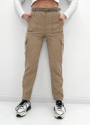 Женские штаны брюки карго вельветовые с карманами вельвет весна демисезон5 фото