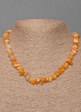 Ожерелье агат желтый натуральный камень крошка d-8х4мм+- l-46см