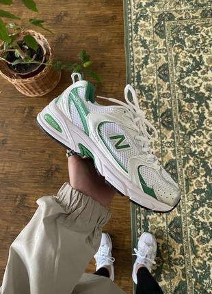 New balance white green женские кроссовки Debelанс сетка
