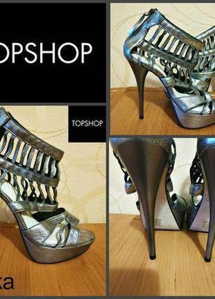 Непревзойденные кожаные серебристые босоножки британского бренда topshop6 фото