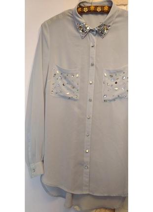 Блуза длинная удлиненная рубаха туника  рубашка с камнями2 фото