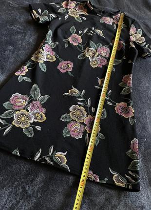 Платье цветочный принт короткий рукав мини плотная ткань6 фото