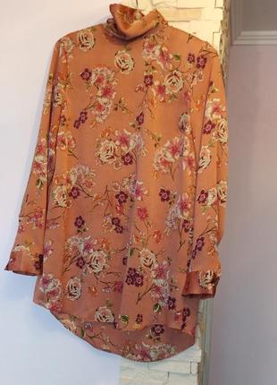 Блуза рубашка платье  удлиненная туника гольф водолазка цветочная