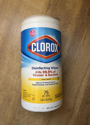 Універсальні дезінфікуючі серветки для прибирання clorox disinfecting wipes 75 шт.