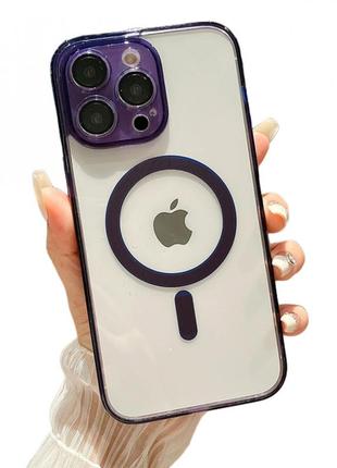 Clear magnetic tpu+pc case — iphone 15  — deep purple