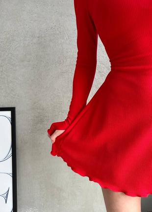 Платье женское короткое мини нарядное праздничное черная бежевая красная весенняя на весну красивая плата повседневная рубчик на завязках5 фото