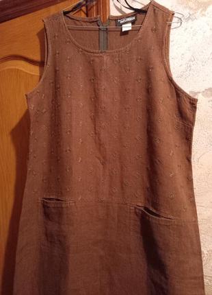 Новый сарафан платье льон, размнер 50-52 сзади молния и шлица.6 фото