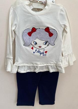 Весняний комплект для дівчинки/блузочка з фальбанками + утеплені штани1 фото