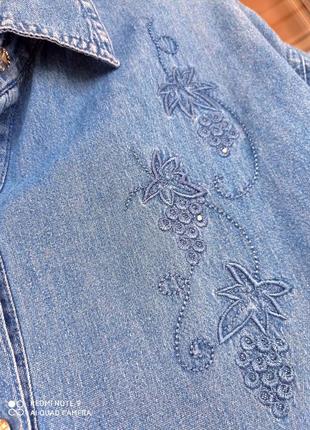Натуральная джинсовая блузка рубашка с вышивкой6 фото