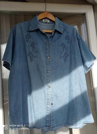 Натуральная джинсовая блузка рубашка с вышивкой2 фото