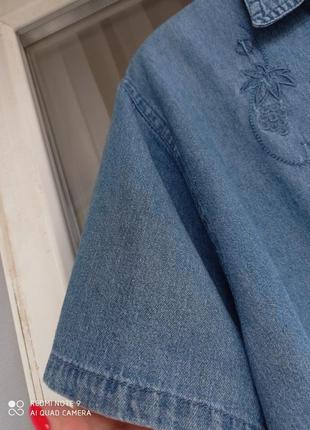 Натуральная джинсовая блузка рубашка с вышивкой