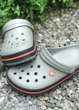 Крокс крокбенд клог світло- сірі  crocs crocband  light grey/bright cobalt