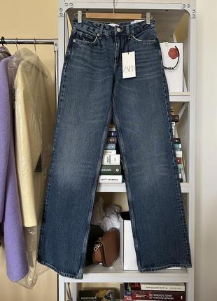 Темно-сині джинси zara wide leg середня посадка широкі рівні прямі палаццо