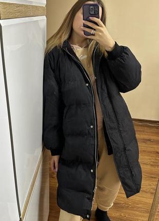 Стильная длинная куртка искусственный пуховик пальто пуфер с капюшоном missguided 36/s8 фото