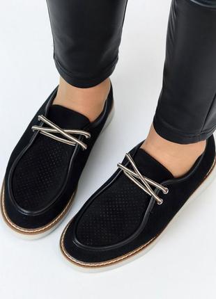 Легкие повседневные черные туфли с перфорацией на весну низкий ход доступная цена6 фото