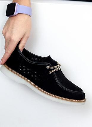 Легкие повседневные черные туфли с перфорацией на весну низкий ход доступная цена2 фото